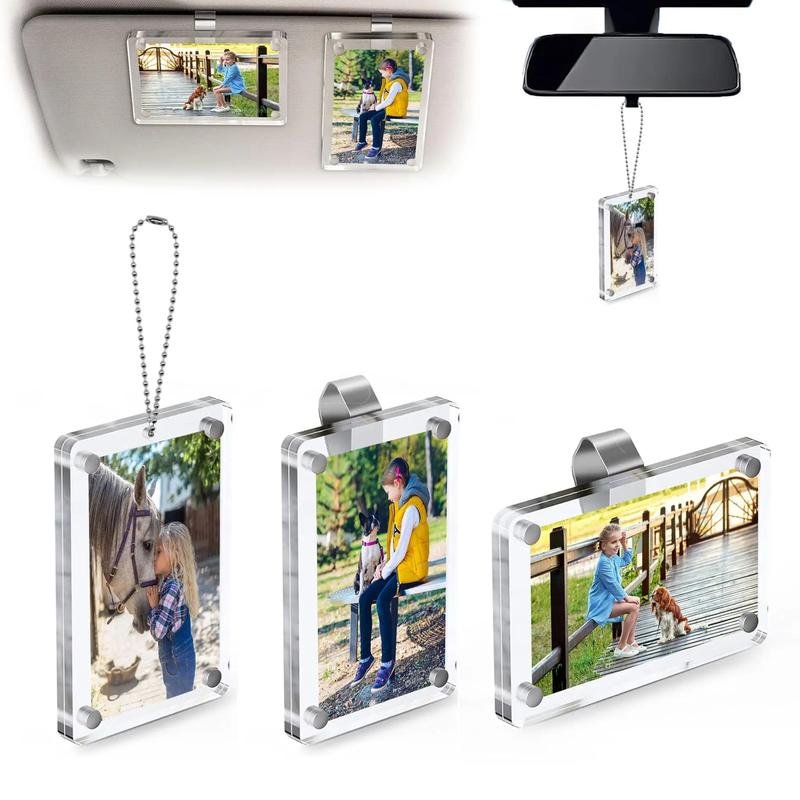 2-Pack Magnetic Car Sun Visor Photo Clips Clear Acrylic Display Frames