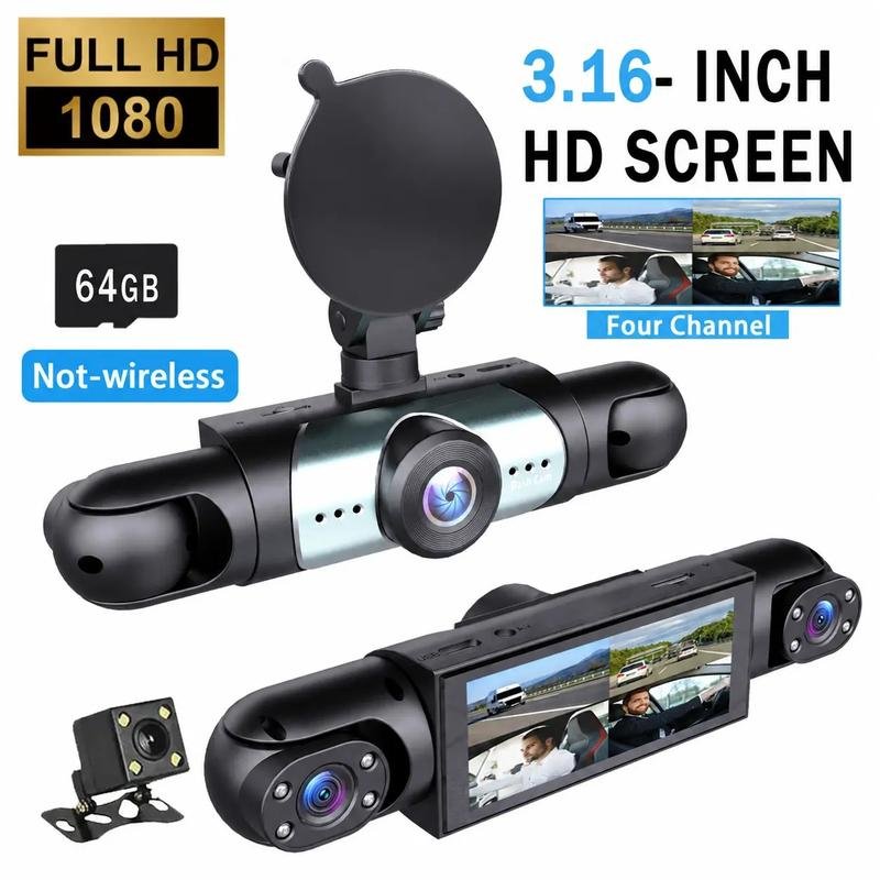 4 Channel Car Dash Cam,1080P Front+720P Rear Left Right Dashcam, with
