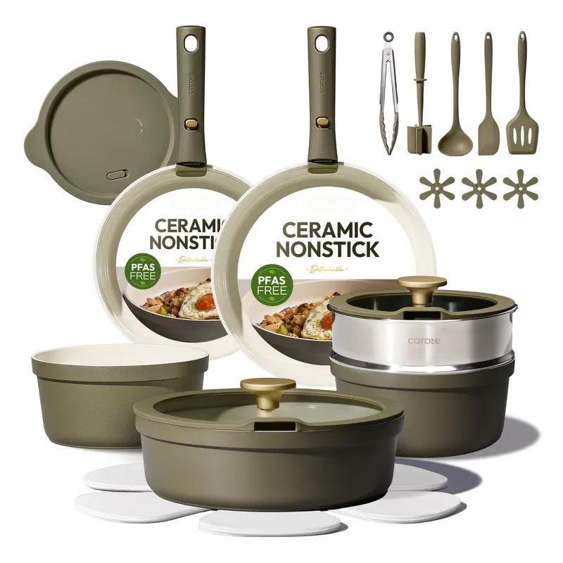 Ceramic Cookware Set with Detachable Handles