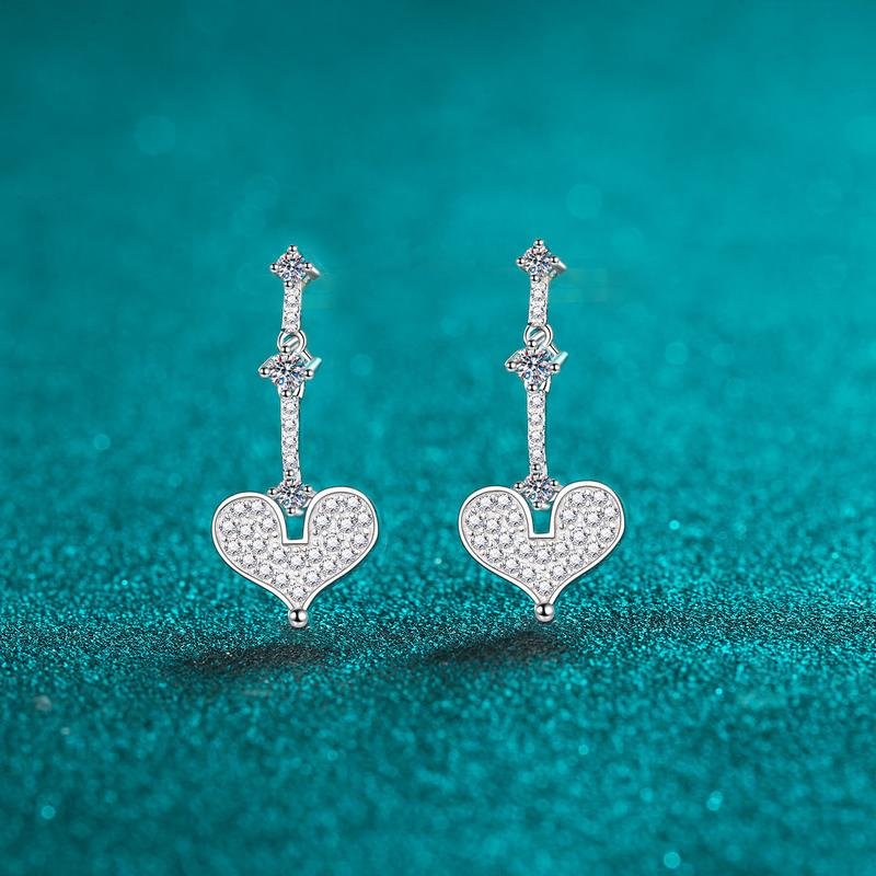 S925Sterling Silver Women's Champagne Gold Heart Style Full Moissanite70Part Ear Studs