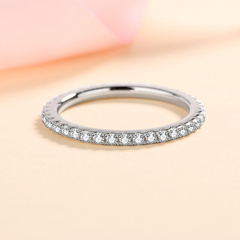 S925Sterling Silver Rings Women's Straight Line Full Circle Moissanite Eternity Band