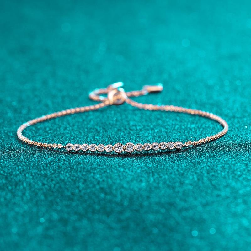 S925Sterling Silver Full Moissanite Champagne Gold Bracelet