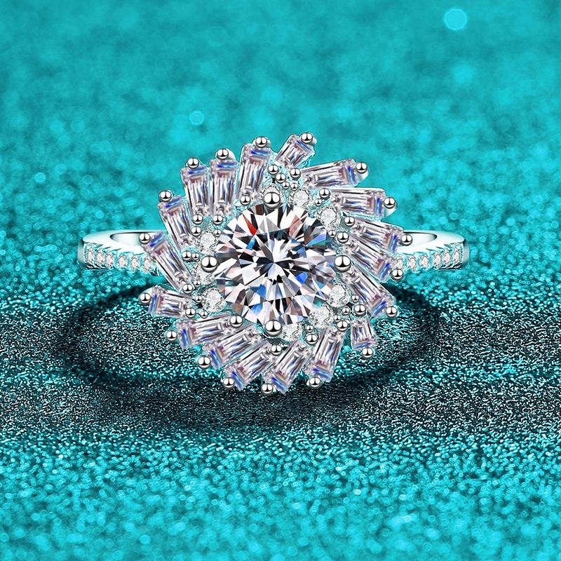S925Sterling Silver Moissanite Rings Women's Type Chamfered Band